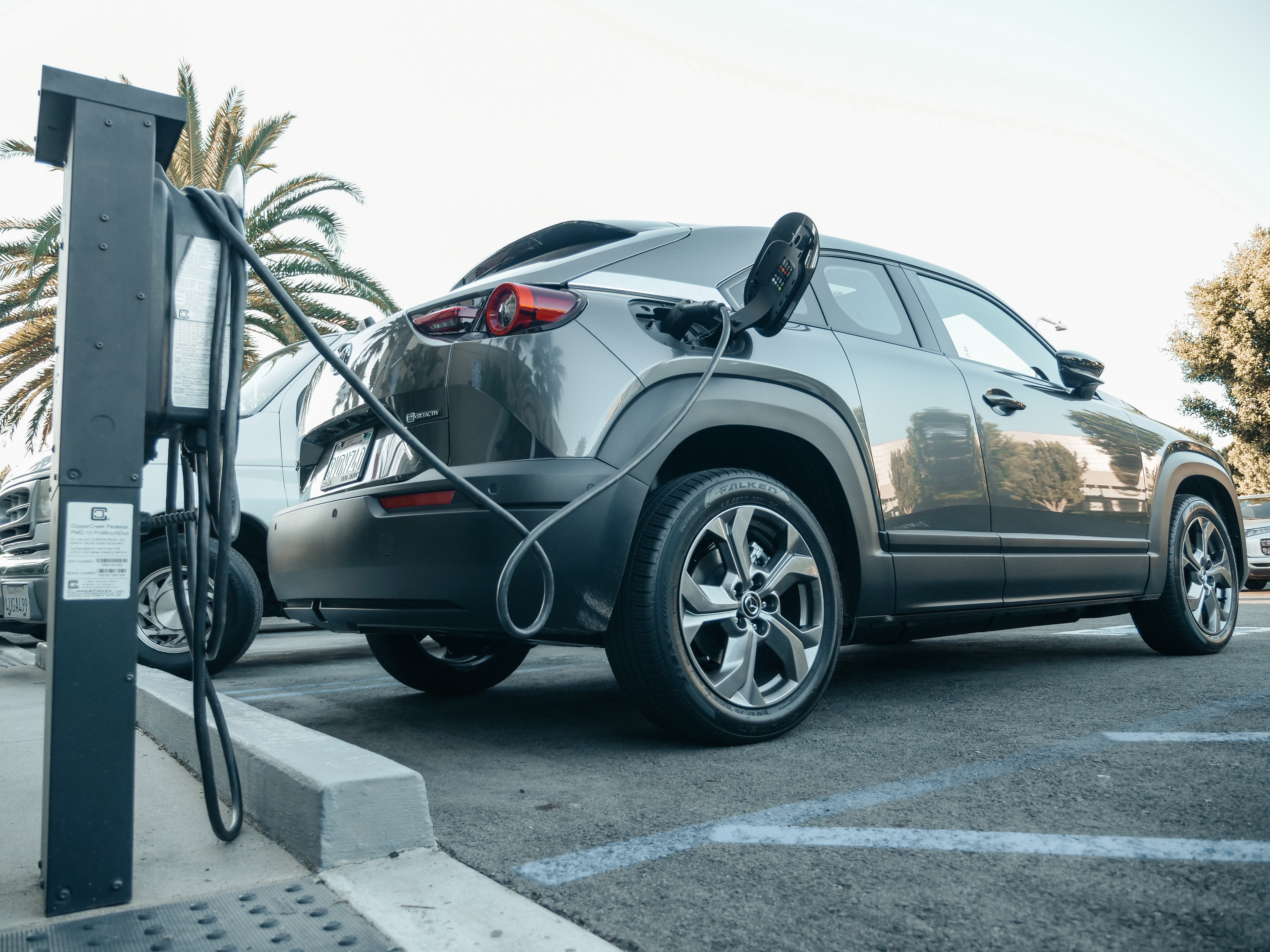 An electric car charging.